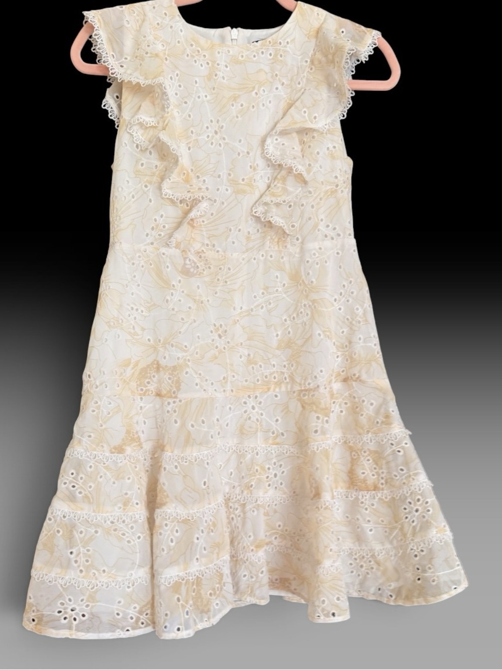 Bardot Junior Australian Designer Cream/Yellow Eyelet Lace Ruffle Dress Coquette